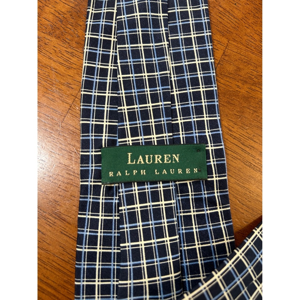 Lauren Ralph Lauren Tie Mens OS Blue Plaid Silk Blend Formal Business Necktie - Picture 2 of 10